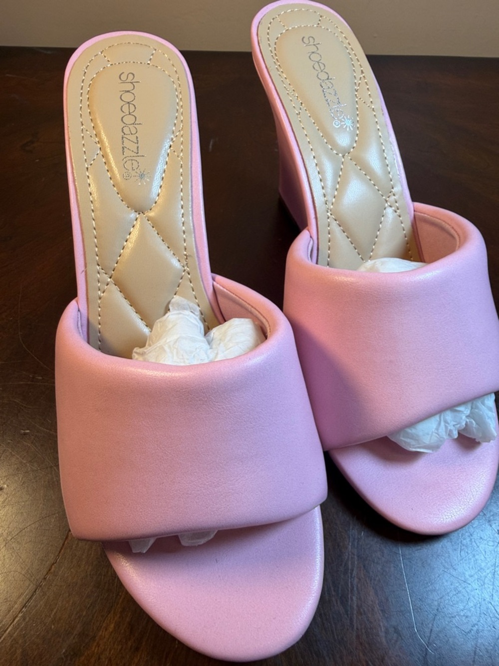 Shoe Dazzle Light Pink Padded Slide Heels‎